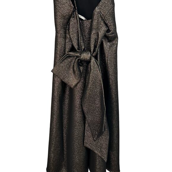 NWT Halston Heritage Evening Collection Gold Glitter Bow Back Dress Womens 0 - Picture 7 of 11